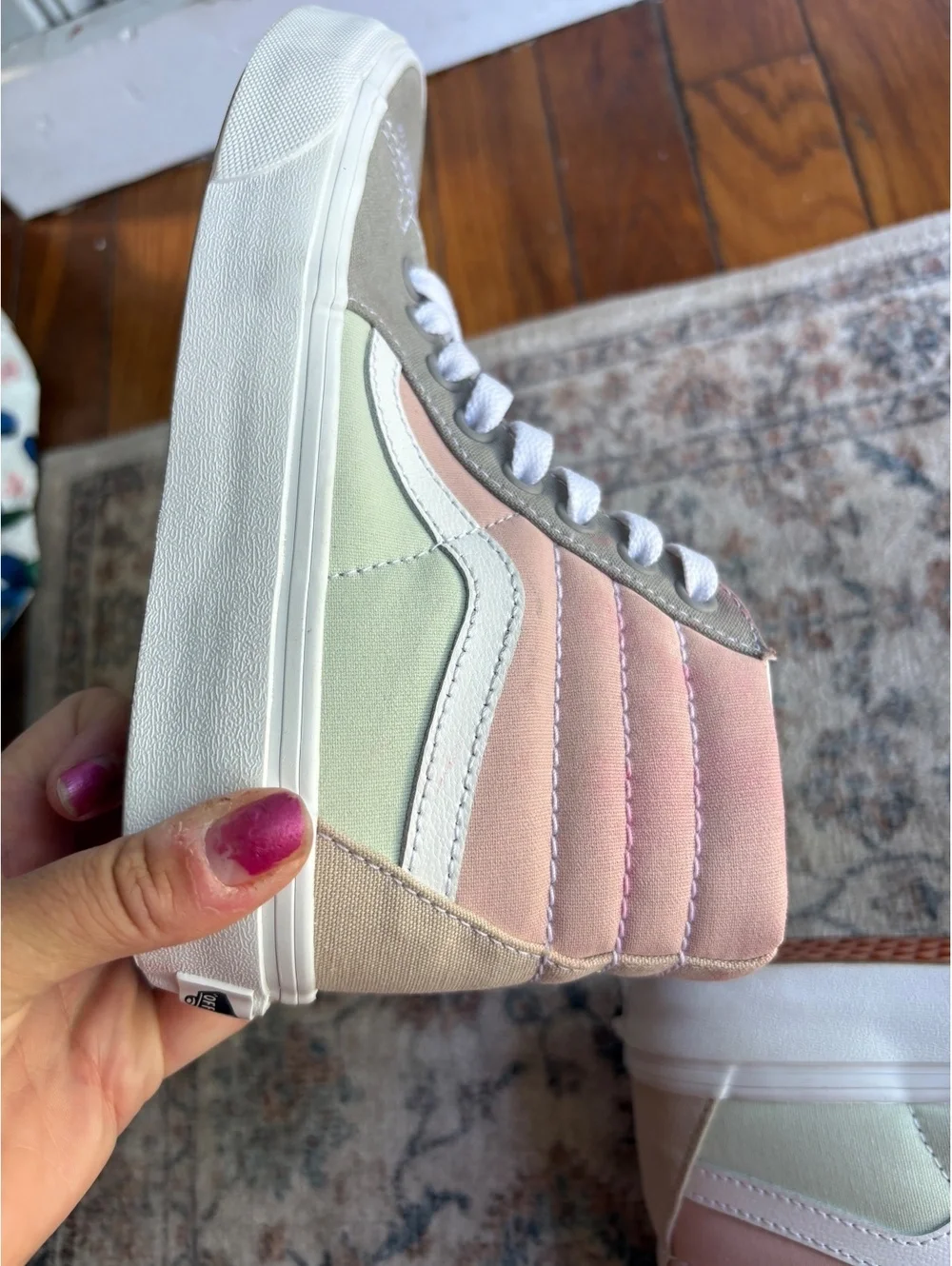 Women’s 5 Or 3Y High-top Pink and Gray Lace Up Vans 2.5 UK